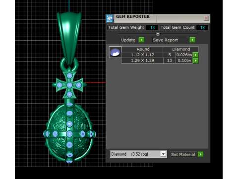 Golden Cross Egg Pendant with Ruby Accents Model 3D
