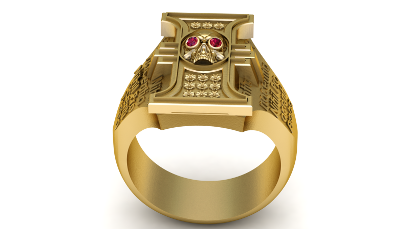 Golden Gothic Skull Ring with Ruby Eyes Model 3D .c4d .max .obj .3ds .fbx .stl .blend