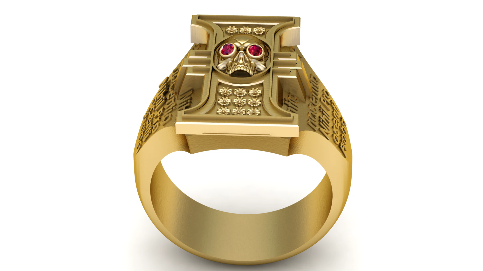 Golden Gothic Skull Ring with Ruby Eyes 3D Model .c4d .max .obj .3ds .fbx .stl .blend
