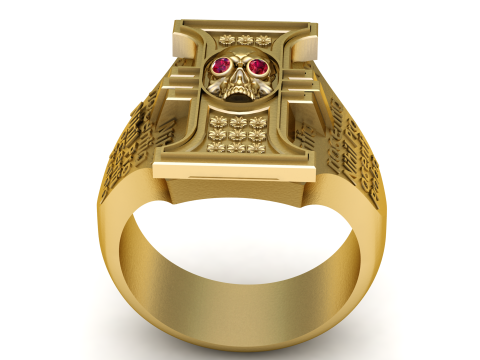 Golden Gothic Skull Ring with Ruby Eyes Modelo 3D