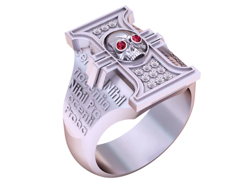 Golden Gothic Skull Ring with Ruby Eyes 3D Model