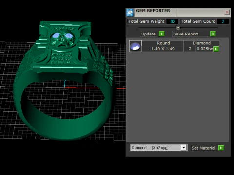 Golden Gothic Skull Ring with Ruby Eyes 3D Model