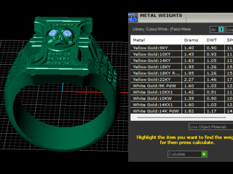 Golden Gothic Skull Ring with Ruby Eyes 3D Model