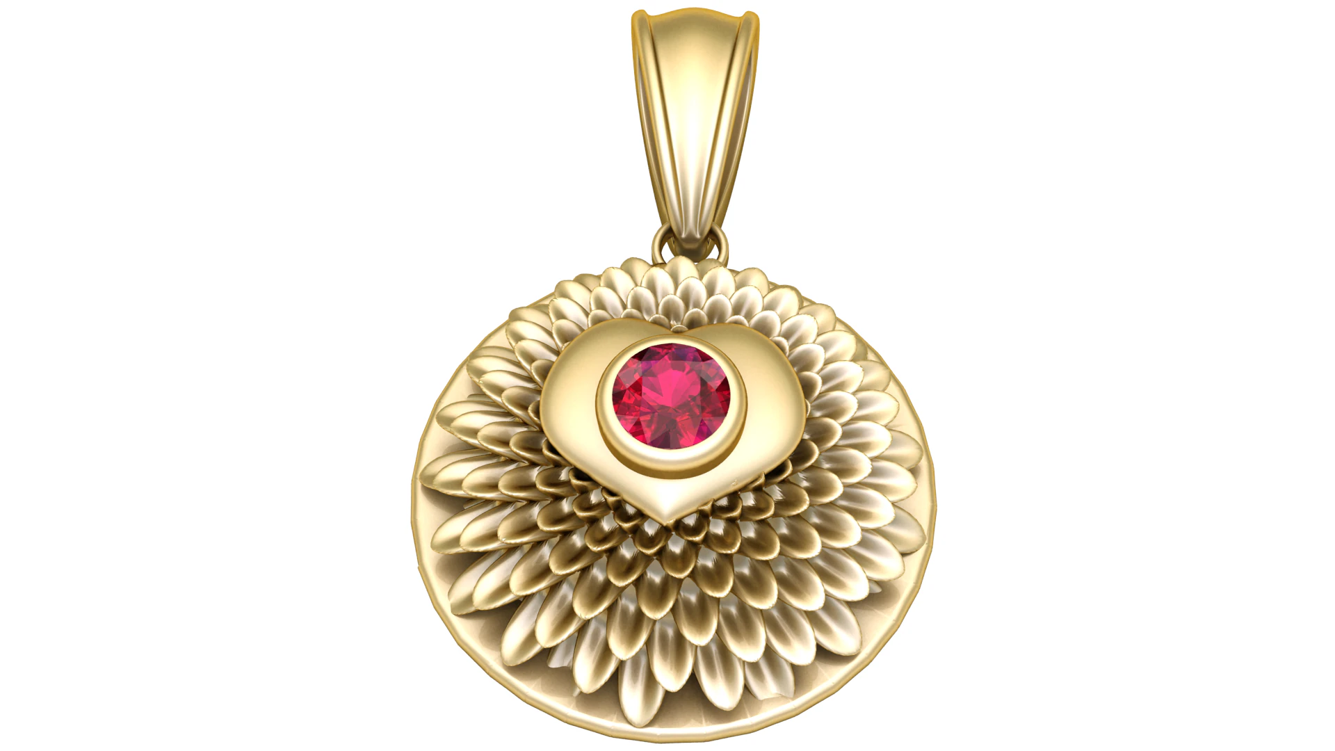 Golden Lotus Bloom Pendant with Ruby Center 3D Model .c4d .max .obj .3ds .fbx .stl .blend 