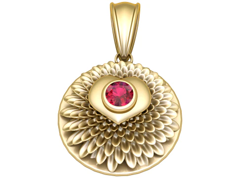 Colgante Golden Lotus Bloom con centro de rubí Modelo 3D