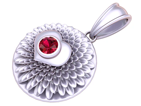 Golden Lotus Bloom Pendant with Ruby Center 3D Model