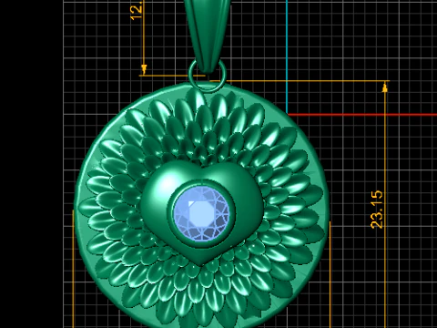 Golden Lotus Bloom Pendant with Ruby Center 3D Model