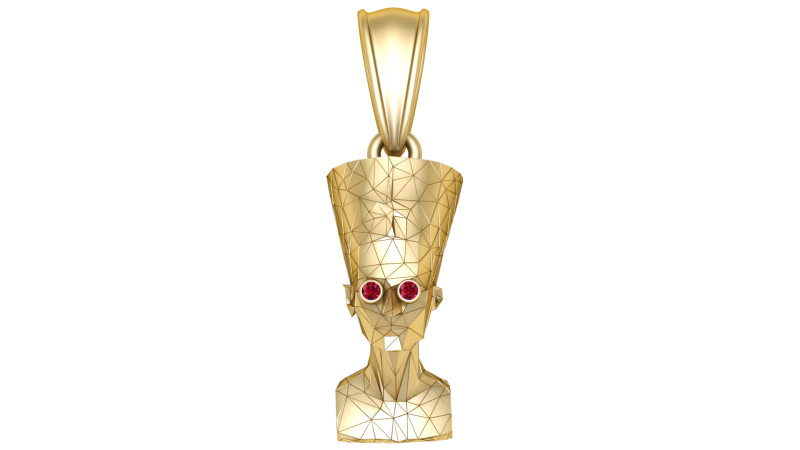 Golden Nefertiti Geometric Pendant with Ruby Eyes 3D 모델 .c4d .max .obj .3ds .fbx .stl .blend 
