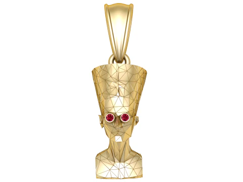 Colgante Geom&eacute;trico Nefertiti Dorado con Ojos de Rub&iacute; Modelo 3D