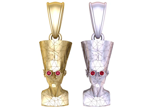 Liontin Geometris Nefertiti Emas dengan Mata Ruby Model 3D