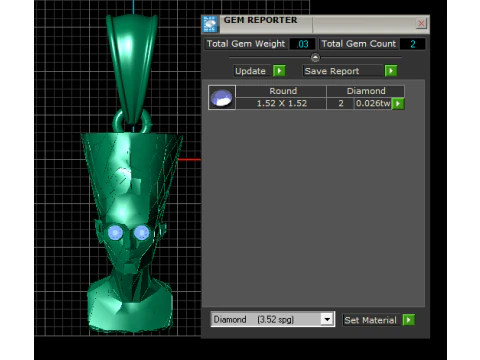 Liontin Geometris Nefertiti Emas dengan Mata Ruby Model 3D