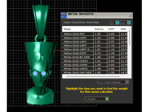Liontin Geometris Nefertiti Emas dengan Mata Ruby Model 3D