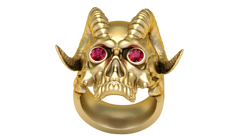 Golden Demon Skull Ring with Ruby Eyes 3D Modell .c4d .max .obj .3ds .fbx .stl .blend 