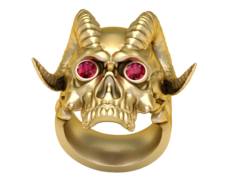 Golden Demon Skull Ring with Ruby Eyes Modelo 3D