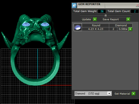Golden Demon Skull Ring with Ruby Eyes 3D Model