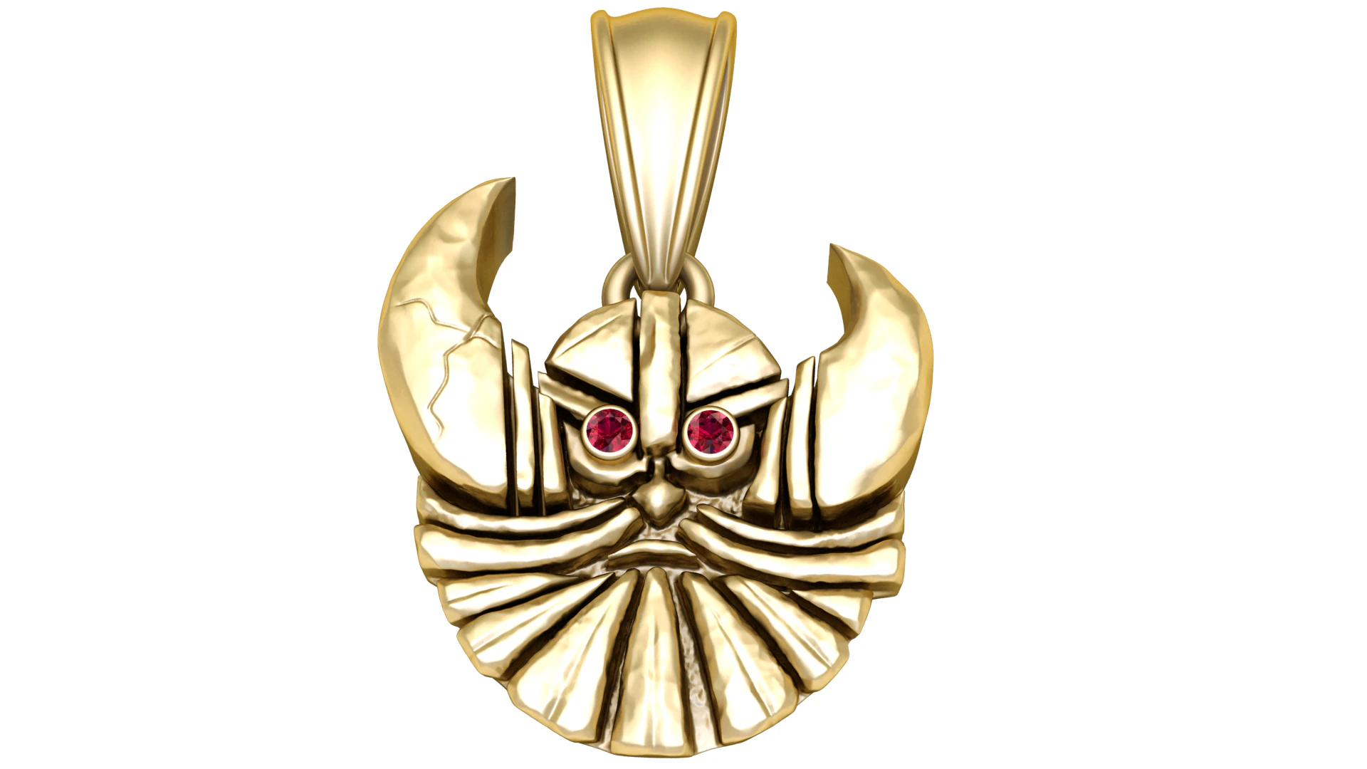 Golden Samurai Warrior Face Pendant with Ruby Eyes 3D Model .c4d .max .obj .3ds .fbx .stl .blend 