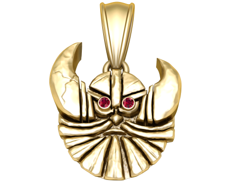 Golden Samurai Warrior Face Pendant with Ruby Eyes Modello 3D