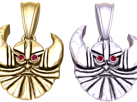 Golden Samurai Warrior Face Pendant with Ruby Eyes 3D मॉडल