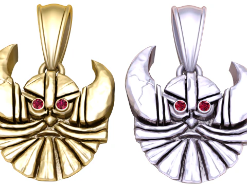 Golden Samurai Warrior Face Pendant with Ruby Eyes 3D Model