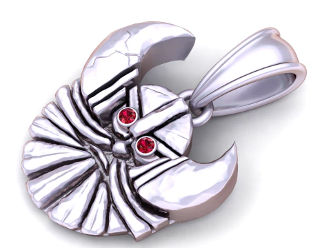 Golden Samurai Warrior Face Pendant with Ruby Eyes 3D Model
