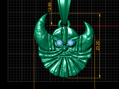 Golden Samurai Warrior Face Pendant with Ruby Eyes 3D Model