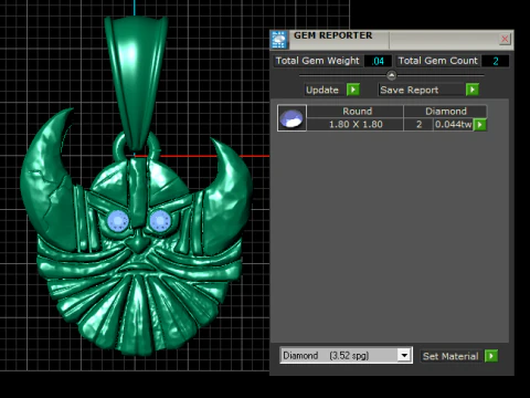 Golden Samurai Warrior Face Pendant with Ruby Eyes 3D Model