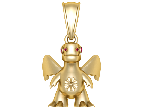 Golden Dragon Pendant with Ruby Eyes and Floral Symbol Modello 3D
