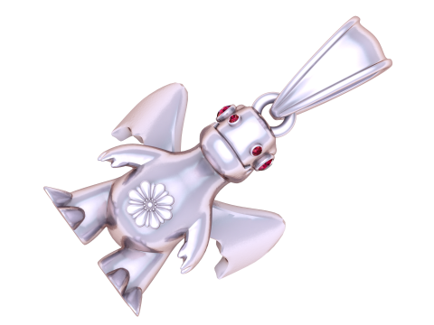 Golden Dragon Pendant with Ruby Eyes and Floral Symbol 3D Model