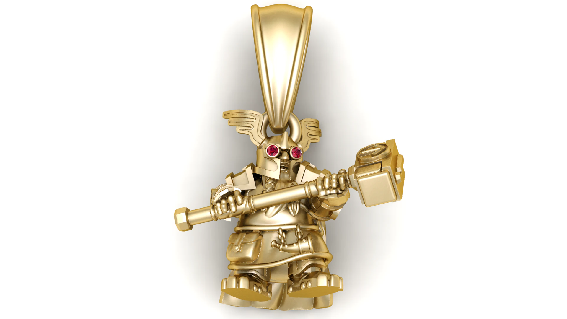 Golden Dwarf Warrior Pendant with Ruby Eyes and Hammer 3D Model .c4d .max .obj .3ds .fbx .stl .blend 