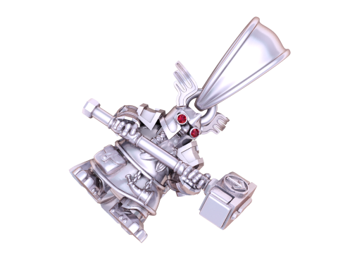 Golden Dwarf Warrior Pendant with Ruby Eyes and Hammer Modelo 3D