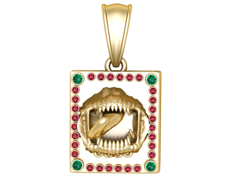 Golden Beast Jaw Pendant with Gemstone Frame Modello 3D