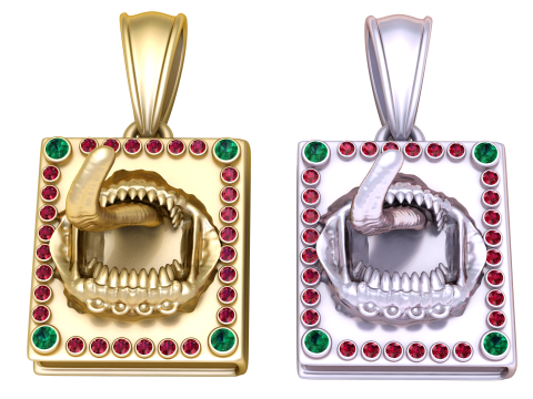 Golden Beast Jaw Pendant with Gemstone Frame 3D Model