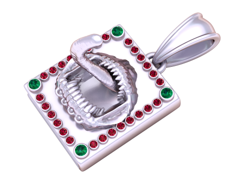Golden Beast Jaw Pendant with Gemstone Frame 3D Model