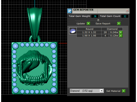 Golden Beast Jaw Pendant with Gemstone Frame 3D Model