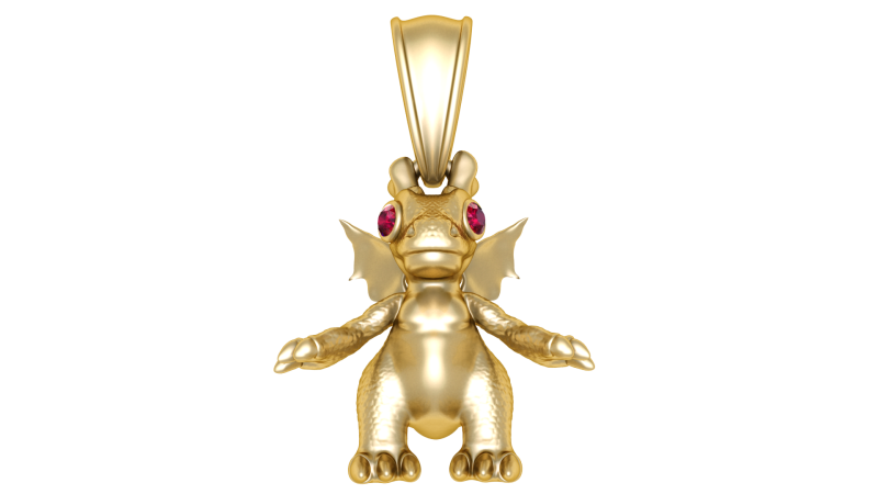 Golden Baby Dragon Pendant with Ruby Eyes 3D Model .c4d .max .obj .3ds .fbx .stl .blend 