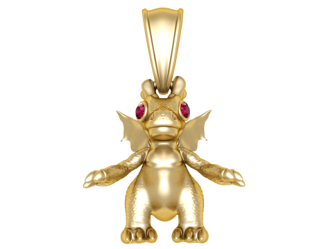Golden Baby Dragon Pendant with Ruby Eyes Modello 3D