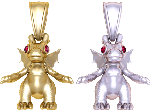 Golden Baby Dragon Pendant with Ruby Eyes 3D Model