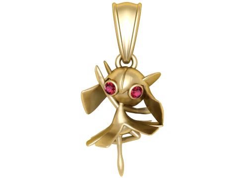 Liontin Penari Peri Emas dengan Mata Ruby Model 3D