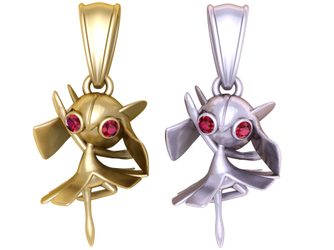 Golden Fairy Dancer Pendant with Ruby Eyes 3D Model