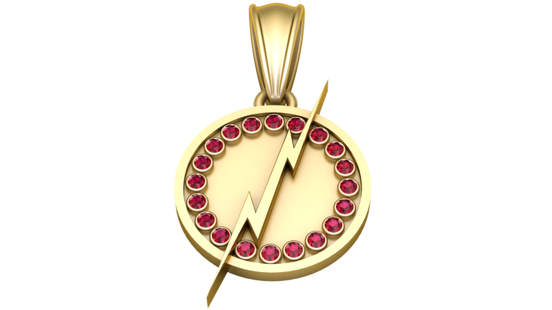 Golden Lightning Bolt Pendant with Ruby Circle 3D Model .c4d .max .obj .3ds .fbx .stl .blend 