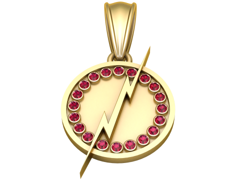 Golden Lightning Bolt Pendant with Ruby Circle Modello 3D