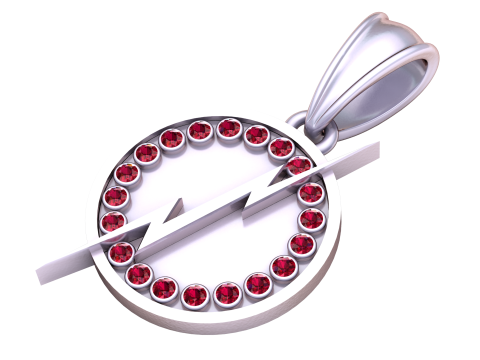 Golden Lightning Bolt Pendant with Ruby Circle 3D Model