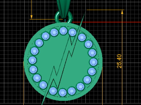 Golden Lightning Bolt Pendant with Ruby Circle 3D Model