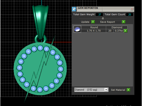 Golden Lightning Bolt Pendant with Ruby Circle 3D Model