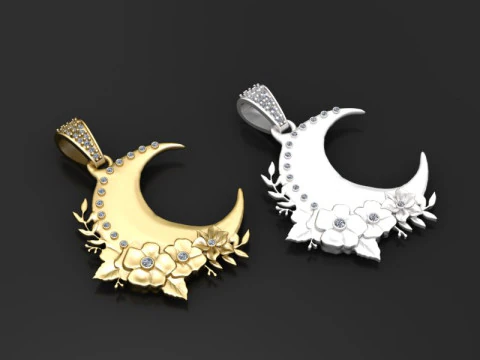 フローラル三日月ペンダント 3Dプリントモデル