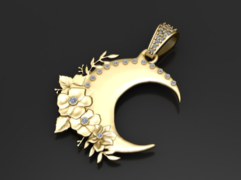 Floral Crescent Moon Pendant 3D प्रिंट मॉडल