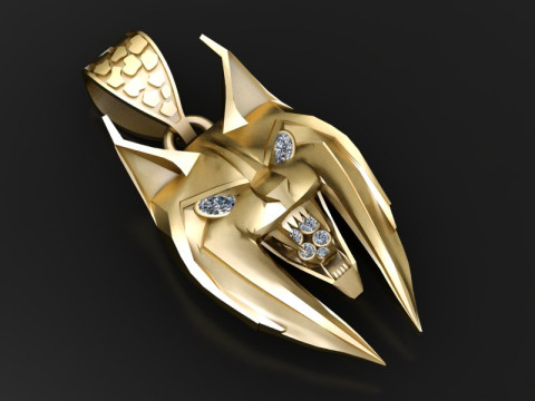 Fierce Wolf Head Pendant 3D Принт Модель