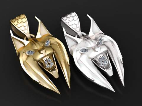 Fierce Wolf Head Pendant Modèles 3D en vedette