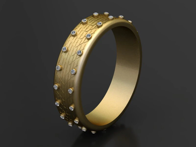 Diamond-Studded Gold Band Ring 3D Print Model .c4d .max .obj .3ds .fbx .stl .blend