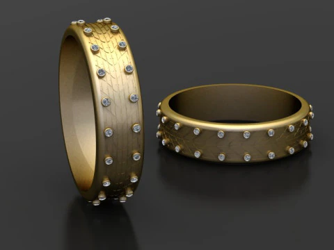Diamond-Studded Gold Band Ring 3D Print Model